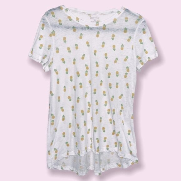 Zoe + Liv Pineapple Graphic Tee Short Sleeve Womens Size Large - Picture 1 of 6